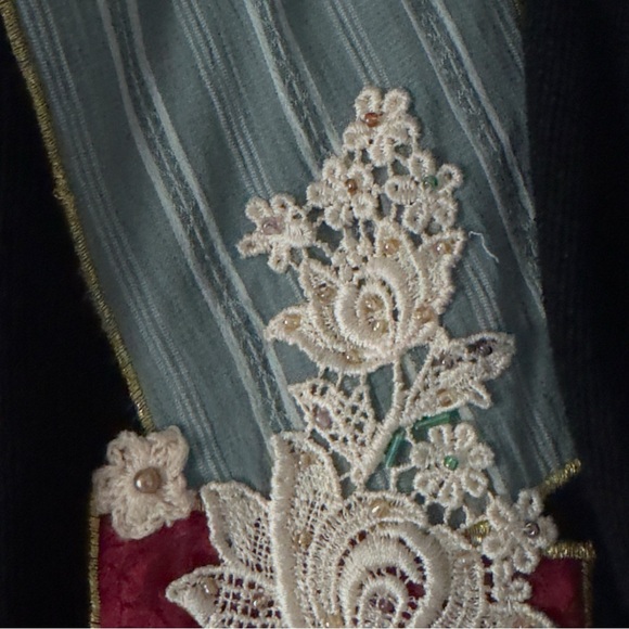 Vintage Shell Kepler Patchwork Beaded Duster Cardigan Large Black Crochet Lace - Picture 7 of 14